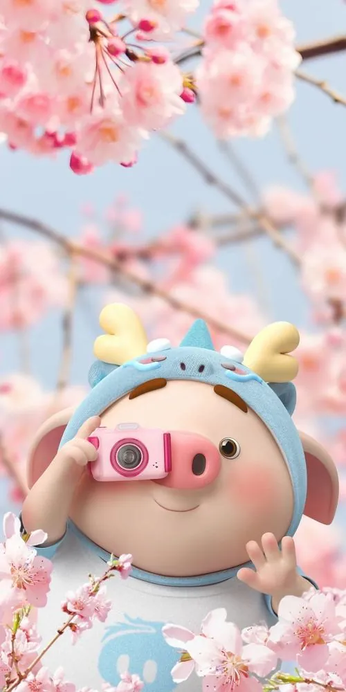 Hình nền khóa màn hình chú lợn hồng nhìn nghiêng dưới cơn mưa tiền vàng, tai nhỏ rung nhẹ và gương mặt vui vẻ khiến khung ảnh nền linh vật Hợi rất hút tài lộc