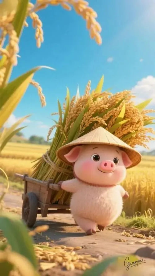 Ảnh nền smartphone heo vàng chắp tay đứng giữa nền pháo hoa đỏ, bộ dáng mập mạp và ánh mắt lanh lợi làm hình nền heo vàng toát lên khí sắc phong thủy rất hút lộc