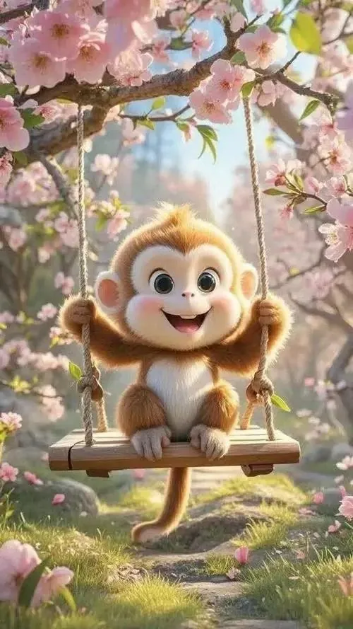 Chú khỉ non ngồi co mình bên chum tiền nhỏ, bàn tay chạm mép chum và miệng cười nhẹ, ảnh đại diện tuổi khỉ này gợi cảm giác tụ tài mà không quá phô trương