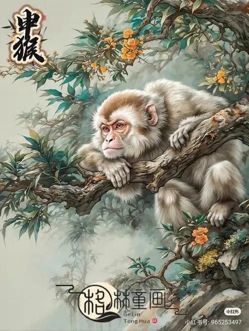 Con khỉ ôm hồ lô vàng đứng trên nền mây trắng, miệng hơi cười và ánh mắt hiền, hình nền con khỉ hợp tuổi Thân mang cảm giác thịnh vượng rất đời thường