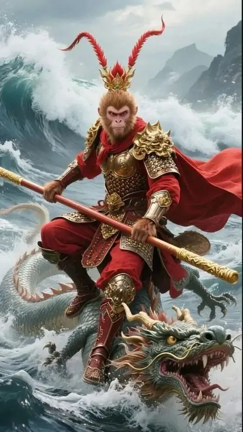 Hình nền linh vật Thân khỉ vàng đứng dưới tán tùng, một tay cầm thỏi vàng và tay kia khẽ mở ra, ảnh đẹp hợp tuổi gợi cảm giác thịnh vượng và tài lộc bền hơn