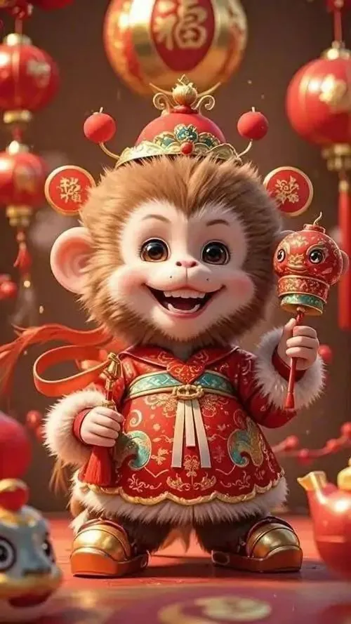 Ảnh nền phong thủy khỉ vàng ngồi nghiêng trên cành đào nở hoa, một chân buông nhẹ và tay giữ đồng xu cổ, bản đẹp hợp tuổi giúp thu hút tiền bạc nhẹ nhàng