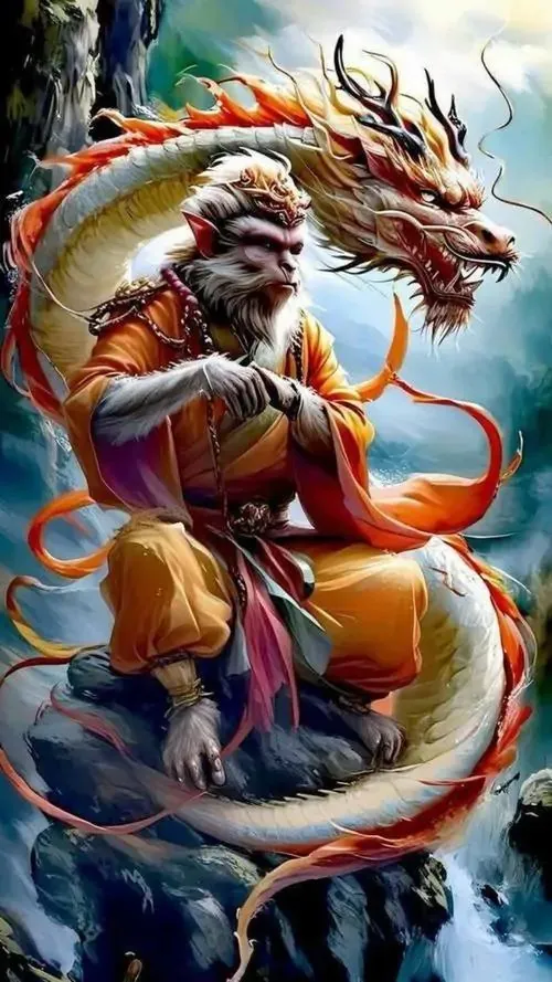 Hình nền con khỉ linh vật đội mũ quan đỏ ngồi trên đĩnh vàng, thân hơi nghiêng và chân đặt vững, bản Ultra HD giúp khung ảnh đẹp hơn và tăng cảm giác chiêu tài