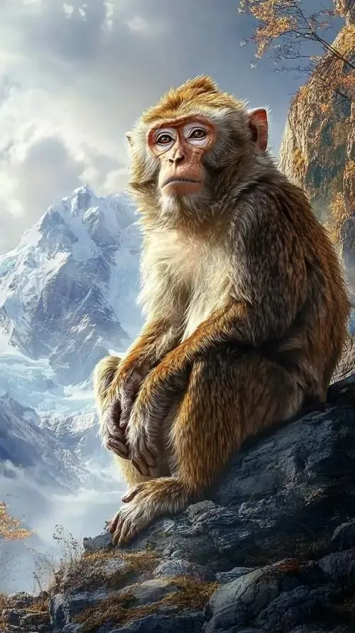 Ảnh đại diện tuổi khỉ con khỉ nhỏ ngồi trước đèn lồng đỏ, hai tay ôm quả đào và má phúng phính rất cute, khung ảnh tạo cảm giác may mắn cùng bình an đầu ngày