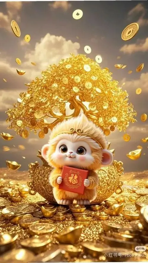 Con khỉ già ngồi bên thư pháp chữ Phúc, tay vuốt râu và mắt nhìn chậm rãi, ảnh nền linh vật Thân mang nét an yên, hợp tuổi để cầu bình an lâu dài