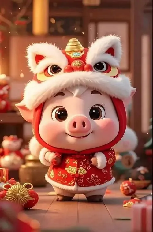 Ảnh nền đt heo vàng 4K đứng trên nền đồng xu xoáy sáng, bụng lớn và nụ cười tươi khiến tổng thể trông phát lộc, hợp người tuổi Hợi thích hình phong thủy