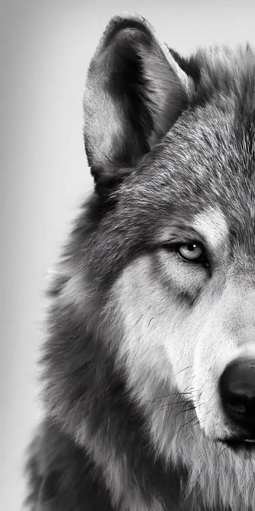 Sói trắng đi giữa ruộng muối gần như không người, mặt đất phẳng và chói làm cái bóng kéo dài bên cạnh nó trở thành phần nặng nhất của cả ảnh wallpaper