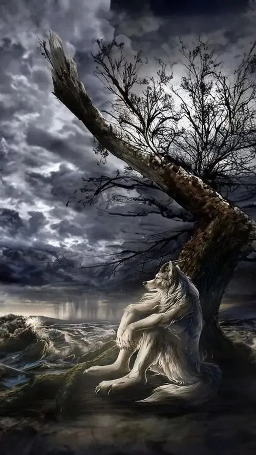 Con sói xám nhảy qua dãy container cũ trong bến cảng mù sương, nền công nghiệp thô ráp kéo toàn bộ khung hình sang vẻ ngầu mà vẫn giữ khoảng trống rất rộng