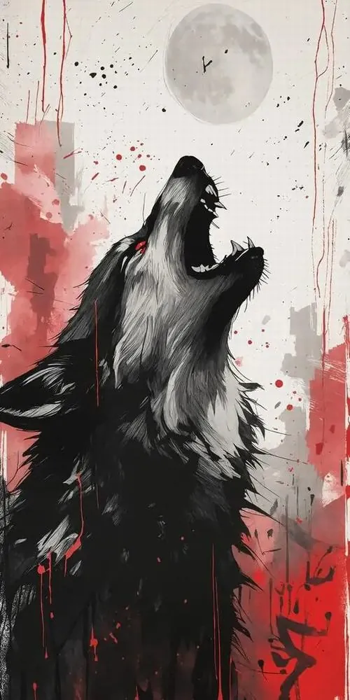 Con sói trắng nằm trên mái nhà tôn giữa cơn mưa mùa hạ, tai khẽ dựng còn mắt hướng xuống con hẻm vắng khiến ảnh nền 3D này trông cô độc theo kiểu rất đời