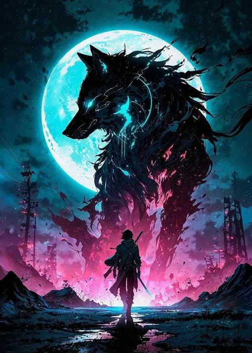 Sói bạc đứng trong vườn kính phủ đầy cây leo, lá chạm ngang vai và ánh sáng xanh hắt từ mái xuống làm ảnh nền HD này mềm hơn nhưng không hề dịu