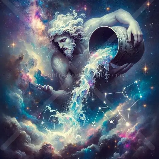 Tranh khắc gỗ cho thấy dòng nước đổ qua các bậc thềm hình học, từng lớp đen xanh xếp đều tạo nhịp lạ mắt và làm chủ đề Aquarius mang vẻ mộc nhưng vẫn rất cách tân