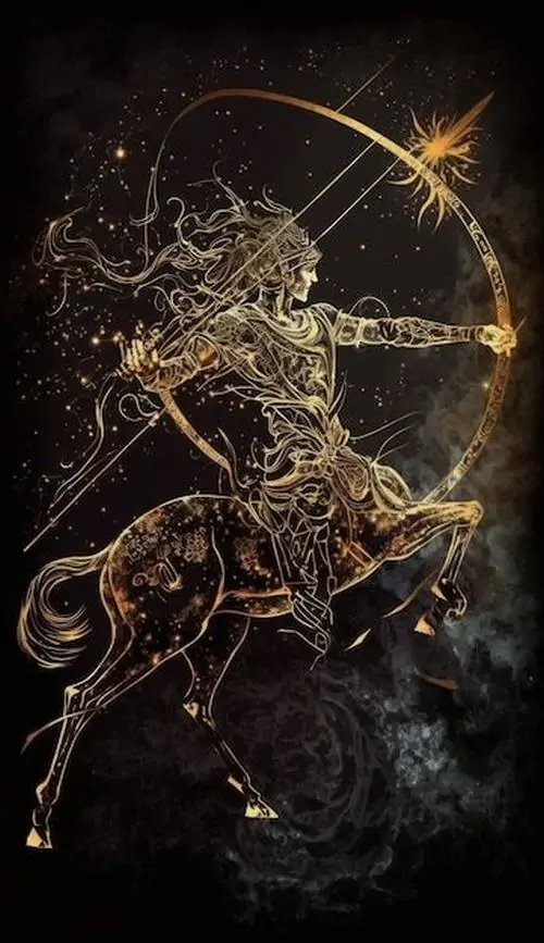 Một góc quán cà phê treo poster giấy kraft in chòm sao Nhân Mã bằng nét mực mảnh, tông màu cũ và bố cục thoáng khiến bức tường nhìn rất có hồn