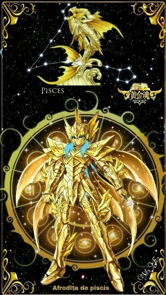 Khung đen viền vàng xếp biểu tượng Pisces thành bố cục đối xứng như cánh cổng, ánh sáng kim loại và hoa văn dày giúp bức này hợp gu ảnh bìa ngầu hơn là nhẹ nhàng