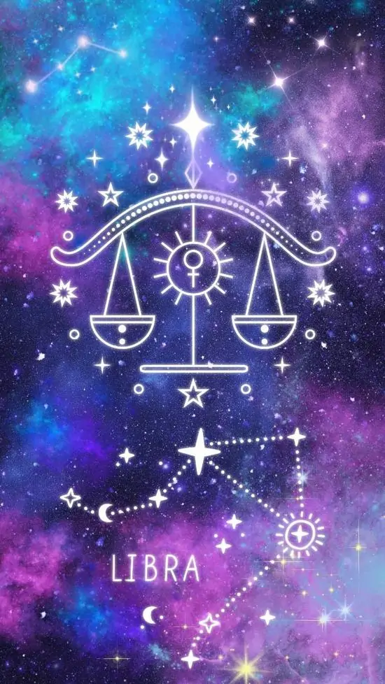 Nền tím xanh phủ sao nhỏ và khói sáng, ở giữa là chiếc cân cùng ký hiệu Libra phía dưới nên tổng thể ảnh đại diện phong cách Libra trông trẻ hơn và rực hơn