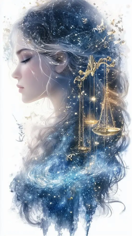 Ảnh nền HD gương mặt cô gái nhìn nghiêng vẽ kiểu màu nước, tóc và vai tan vào lớp xanh trắng như tuyết khiến ảnh chòm sao Thiên Xứng mềm, thanh và rất thoáng