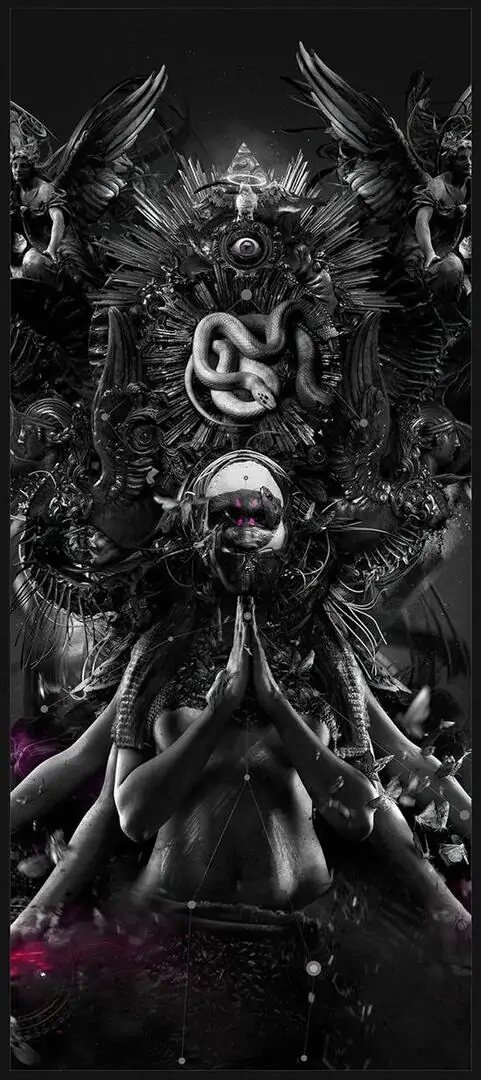 Hình nền chòm sao Xử Nữ tông đen trắng với nhân vật ngồi co người giữa khối đá và hoa hồng tối, nét vẽ mạnh tay làm ảnh mang cảm giác ngầu mà vẫn rất nghệ