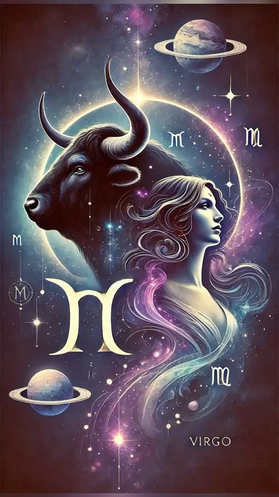 Nhân vật tím hồng với chiếc sừng cong và thân người mềm như sinh vật biển lơ lửng giữa vũ trụ, bức cung hoàng đạo thứ sáu này lạ mắt và hơi ngầu