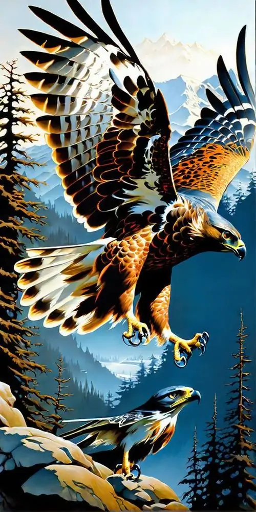 Đại bàng sà thấp giữa nền trời xanh đậm, móng bật ra như vừa khóa mục tiêu, góc nhìn từ dưới lên khiến ảnh nền đại bàng siêu nét này trông ngầu và đầy sức ép