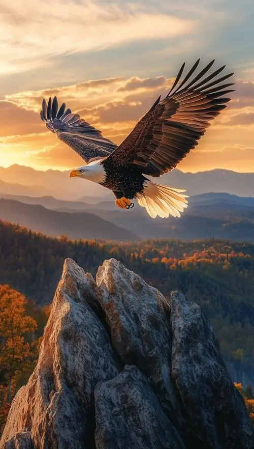 Ảnh wallpaper đại bàng rạp thấp thân mình trên mô đất phủ sương, ánh trăng mỏng quét qua sống mỏ khiến phông nền đại bàng cho máy tính có độ lạnh và lực vừa đủ