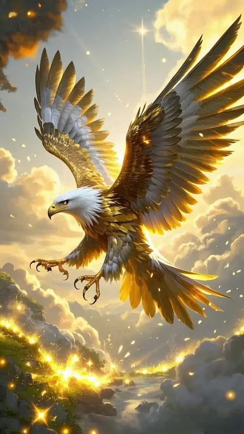 Đại bàng chao nghiêng qua lớp mây xám trước khi trời giông đổ xuống, phần cánh bắt sáng mạnh làm toàn bộ ảnh nền đại bàng nghệ thuật có nhịp rất gấp và khỏe