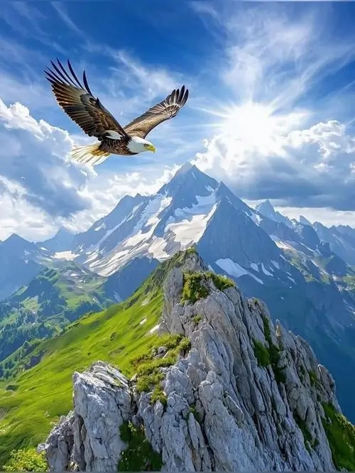 Một con đại bàng bay ngang qua cánh đồng hoa tím cuối chiều, màu nền mềm nhưng dáng cánh vẫn cứng khiến ảnh nền đại bàng siêu nét trở nên khác thường và cuốn