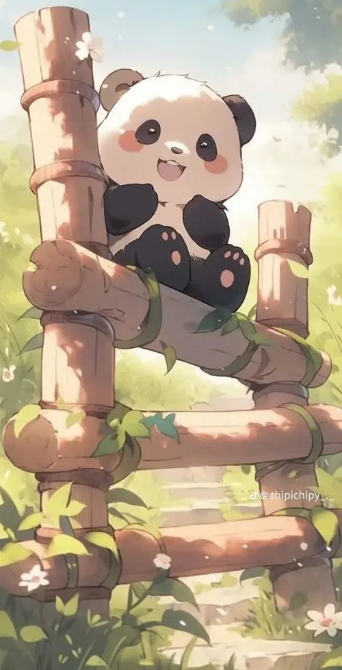 Gấu trúc con nằm trong chiếc nôi mây treo thấp, tay ôm chú thỏ bông và nền phòng màu kem giúp tấm hình giữ được vẻ hiền mềm, cute mà không quá ngọt