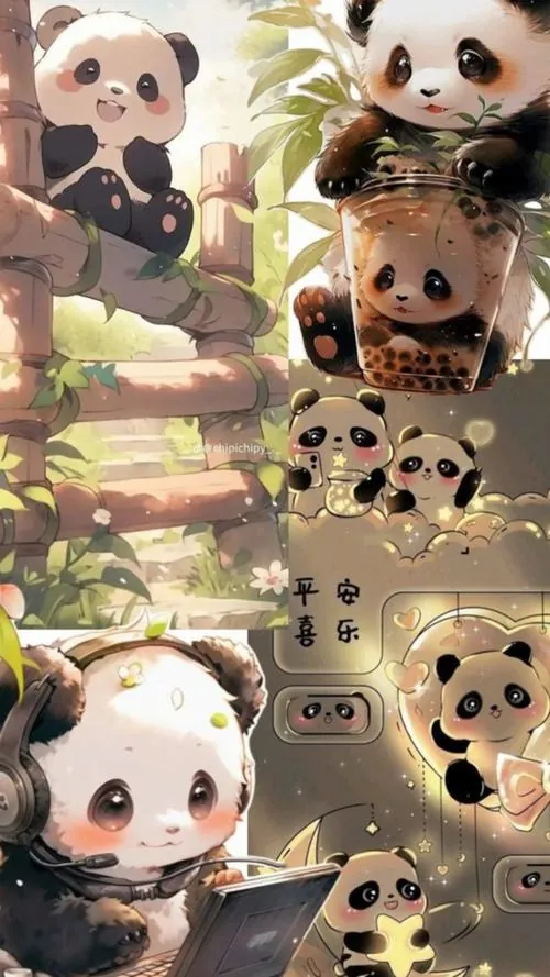 Con gấu trúc bằng gốm men trắng đen đặt trên bàn gỗ cạnh bình hoa khô, bề mặt bóng nhẹ và nền tường kem khiến tổng thể gọn gàng mà vẫn rất xinh