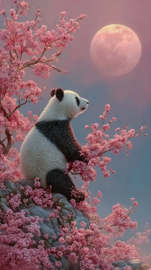 Một bé gấu trúc ngồi trên vali giữa sân ga cũ, tai đeo tai nghe tròn và mắt nhìn bảng giờ tàu tạo nên khung hình cute nhưng vẫn có chút tinh nghịch