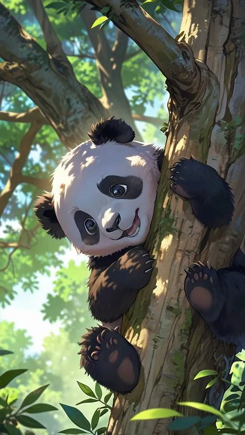 Khung ảnh HD vẽ gấu trúc làm thợ làm bánh, đầu đội mũ trắng và tay phủ bột trên bàn bếp tạo cảm giác gần gũi như một trang minh họa truyện thiếu nhi