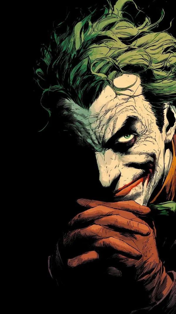 Ảnh nền đặt Joker giữa bãi đỗ xe ngầm, một tay xoay chìa khóa còn tay kia giữ chiếc mặt nạ hề, ánh đèn trần thưa và bóng đổ dài làm khung Ultra HD rất gắt