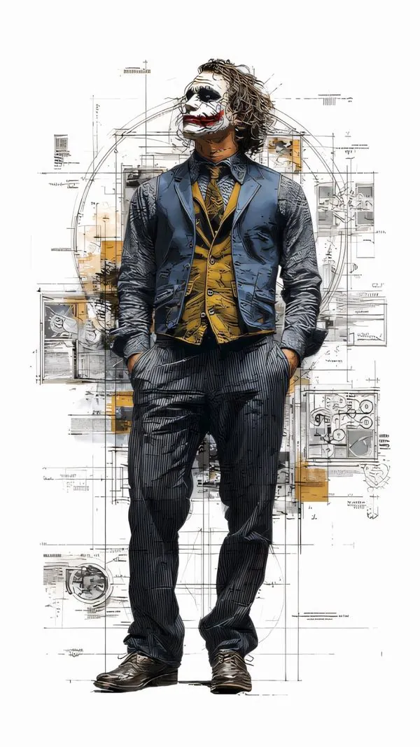 Ảnh bìa cho thấy Joker bước vào sân khấu với rèm nhung tím sẫm, lớp phấn trắng dưới ánh đèn đơn độc làm khuôn mặt nổi bật như một màn diễn chuẩn bị lệch khỏi kịch bản