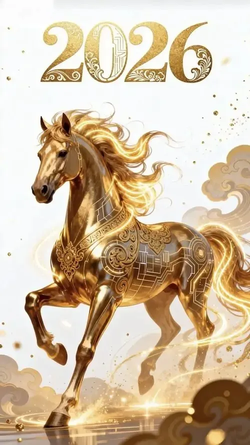 Con ngựa mô hình bằng pha lê đặt gần bình nước trong, ánh sáng phản chiếu thành vệt nhỏ quanh chân tạo cảm giác sạch sẽ, sáng sủa và dễ kéo may mắn vào nhà