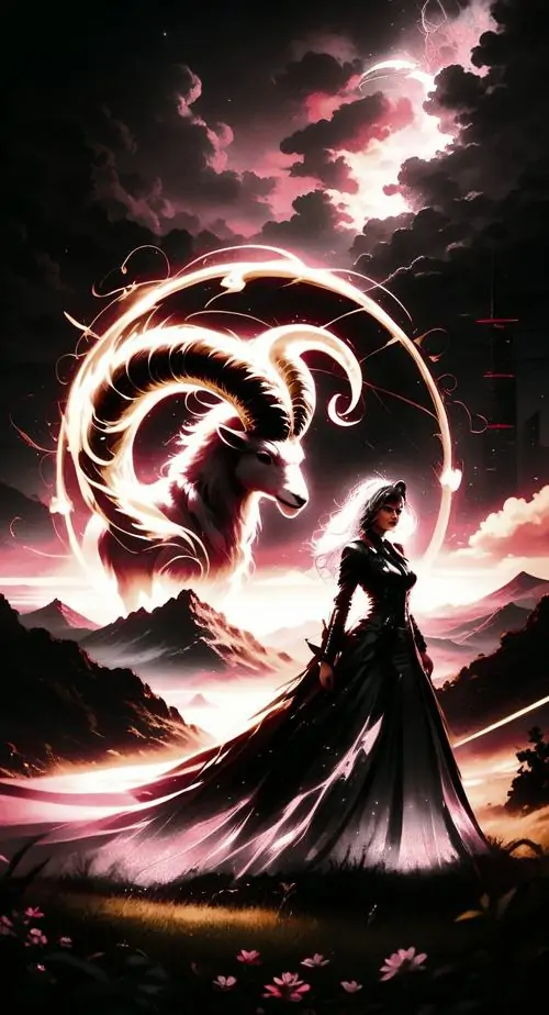 Khung minh họa kiểu báo cũ ghi ngày sinh cuối tháng mười hai đến giữa tháng một, đi cùng biểu tượng sao Thổ và các nét vẽ mực đen tạo nên một hình ảnh Ma Kết thiên về thông tin hơn cảm xúc