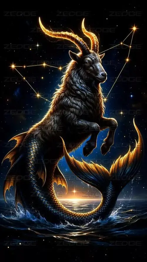 Một cảnh sân khấu với tấm rèm nhung đỏ thẫm mở hé, chính giữa là logo dê biển đúc đồng đặt trên bệ đá đen làm hình ảnh như dành cho Ma Kết trưởng thành, điềm tĩnh và rất biết mình muốn gì