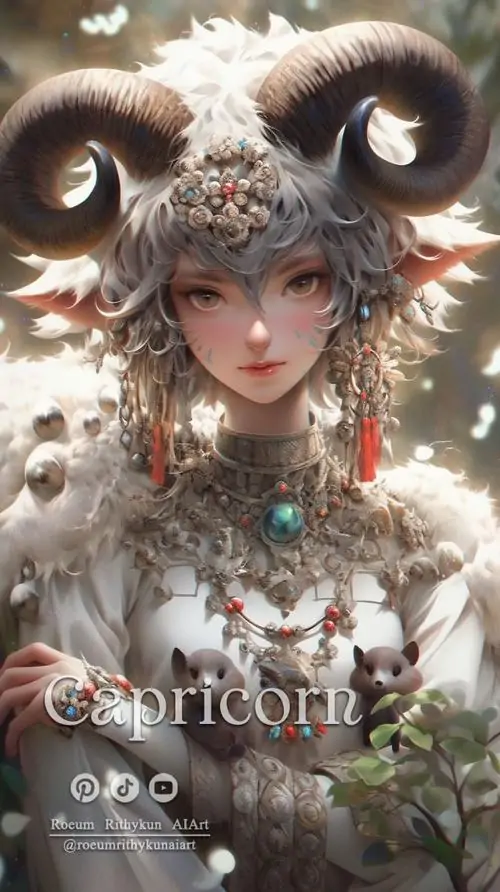 Bức phù điêu đá chạm hình chòm sao Capricornus trên vách tường xám lạnh, từng đường khắc dày và thô làm hình ảnh này thiên về chất gai góc, hợp gu nam thích sự rắn và mộc