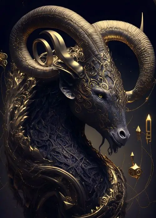 Một mẫu hình in trên áo len dày dùng các mũi thêu nổi để tạo sừng cong và đuôi cá, bảng màu nâu tro cùng xanh rêu khiến chủ đề này gần hơn với nhóm Đất và chất đời thường