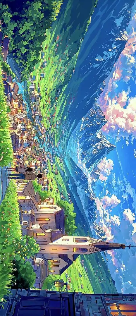 Ảnh wallpaper con đường nhỏ giữa thung lũng xanh mở ra bầu trời lớn, ngôi nhà gỗ nằm xa phía dưới làm cảnh núi non này vừa trong trẻo vừa có chiều sâu