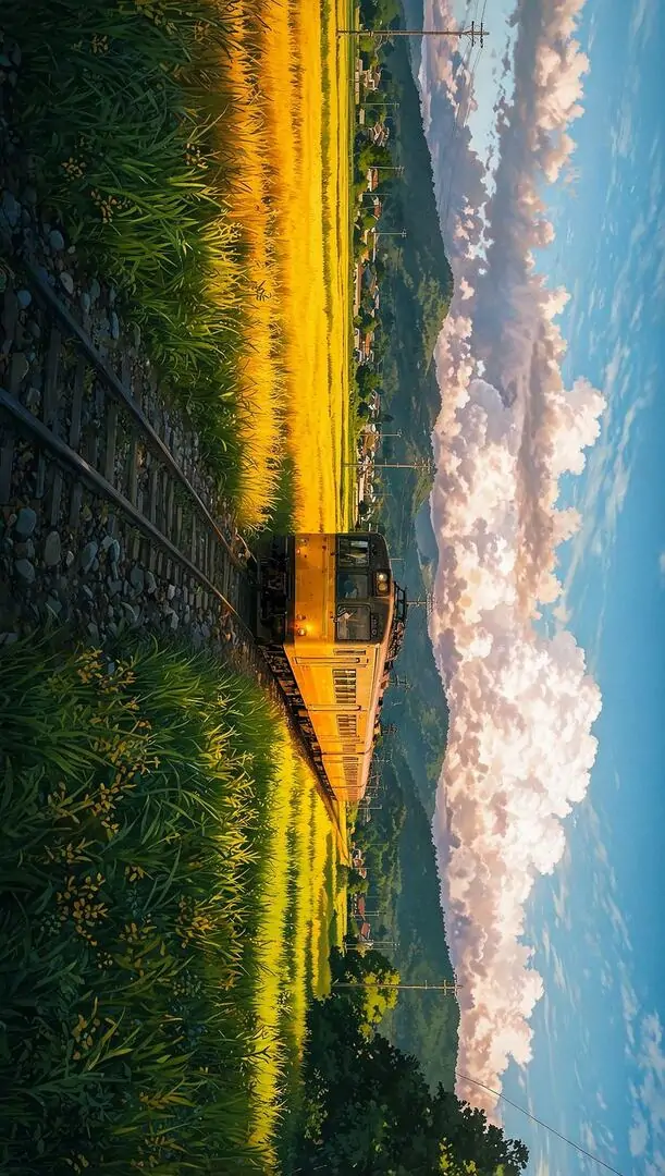 Hình nền khóa màn hình con đường nhỏ chạy giữa cánh đồng vàng xanh, núi tuyết phía xa dưới trời trong làm khung cảnh đồng quê này lên máy rất nhẹ và sạch mắt