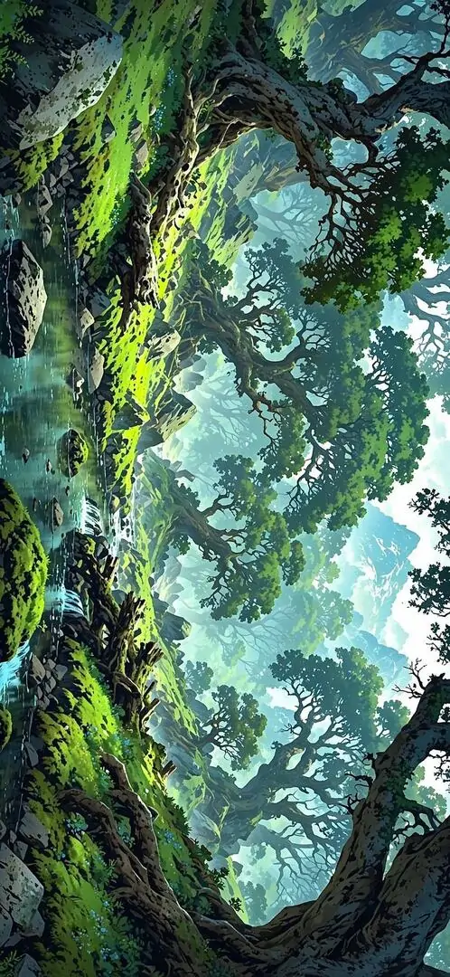 Ảnh bìa tán cây lớn vươn cong thành vòm tự nhiên, lối mòn tối phía dưới và ánh xanh lọc qua lá khiến góc rừng này lên màn hình rất HD và mát