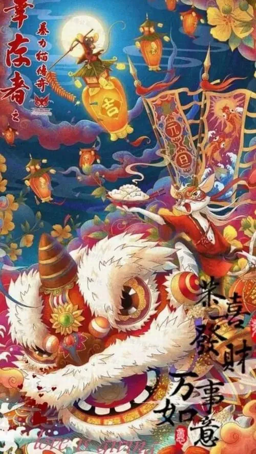 Một góc cận mặt lân trắng chen giữa đèn lồng đỏ và đồ trang trí ngày Tết, nụ cười rộng cùng màu sắc dày đặc khiến bức ảnh lân sư rồng nhìn vào đã thấy thịnh vượng