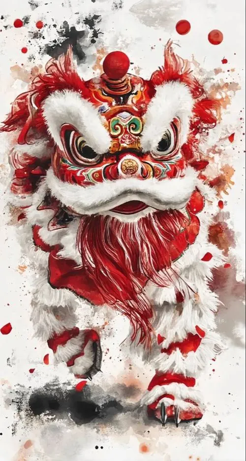 Một chú lân đỏ đen xoay mạnh trong vòng cọ lớn, tà vải quét rộng như đang tiếp đất giữa màn biểu diễn lân rồng, nhìn khá ngầu và có độ 4K rõ chuyển động