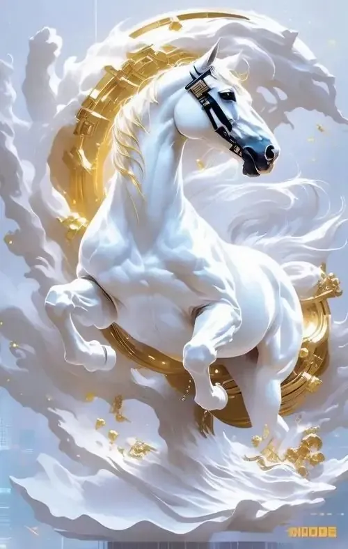 Con thiên mã trắng muốt điểm xuyết những đường vân vàng óng đang phi nước đại giữa tầng mây tạo nên không gian huyền ảo giúp màn hình máy tính thêm phần cuốn hút.