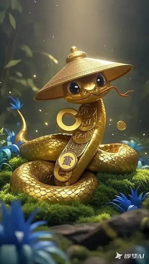 Ảnh nền đt Iphone chú rắn nhỏ đội nón lá ngồi trên bãi cỏ sáng đom đóm, đôi mắt tròn và chiếc vòng cổ làm ảnh vừa cute vừa khác lạ, hợp chủ đề may mắn kiểu cổ tích