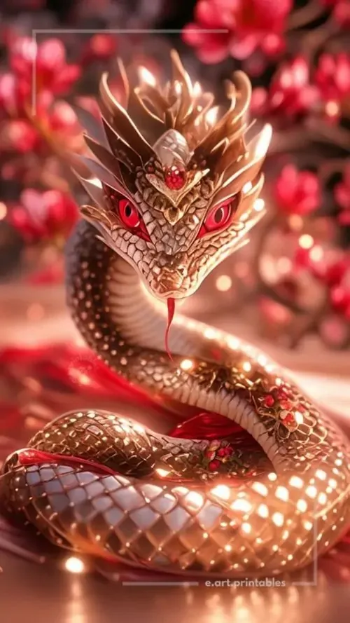 Một con rắn màu hổ phách bò qua thềm gỗ nơi có hạt thóc và nắm muối nhỏ, chi tiết đời thường làm chủ đề tuổi Tỵ trở nên gần gũi, hợp ảnh nền cầu đủ đầy trong nhà