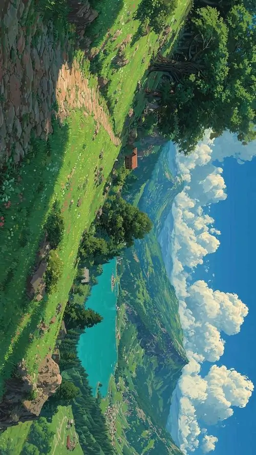 Bãi cỏ lau nghiêng theo gió bên đầm nước lặng, sắc vàng nhạt và nền trời thu xanh khiến ảnh nền phong cảnh siêu nét này nhìn hiền và rất dễ chịu