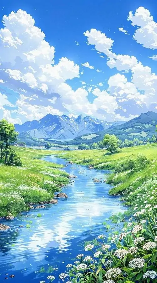 Ảnh nền 4K những ngọn đồi xanh nối nhau dưới chân núi đá, cụm cây đậm màu ở tiền cảnh giúp bố cục đứng gọn gàng và hợp làm ảnh nền phong cảnh siêu nét