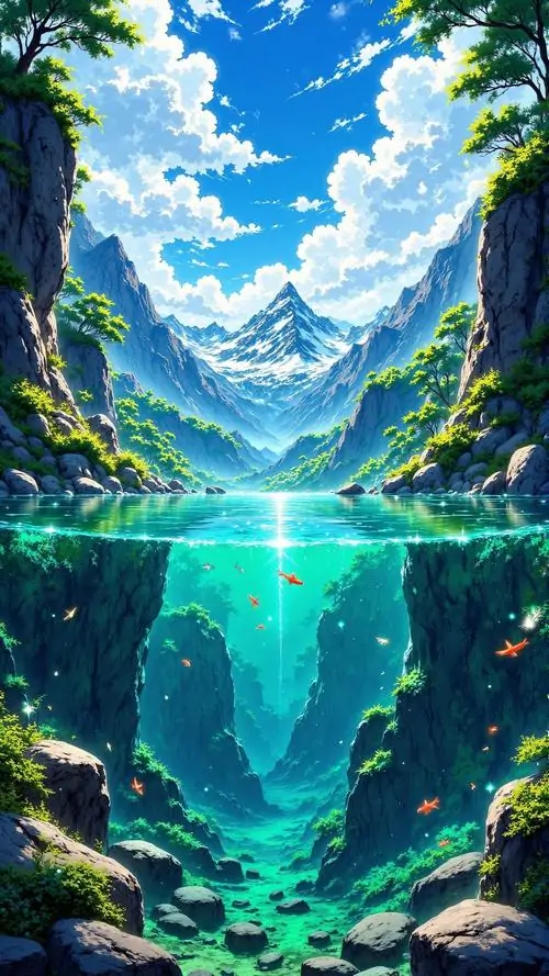 Hồ nước nằm giữa thung lũng cỏ hoa, dãy núi tuyết phía sau hiện lên rõ từng lớp nên ảnh nền cảnh vật chất lượng cao này cho cảm giác rộng và rất thoáng