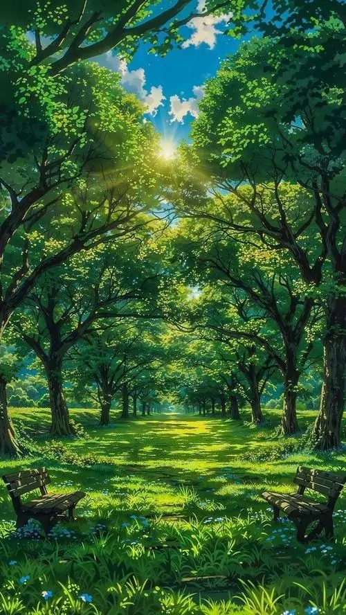 Mặt nước xanh ngọc chạy dọc lối đi ven bờ, nắng rọi qua hàng cây khiến khung cảnh sáng trong và hợp làm hình nền môi trường xanh cho điện thoại