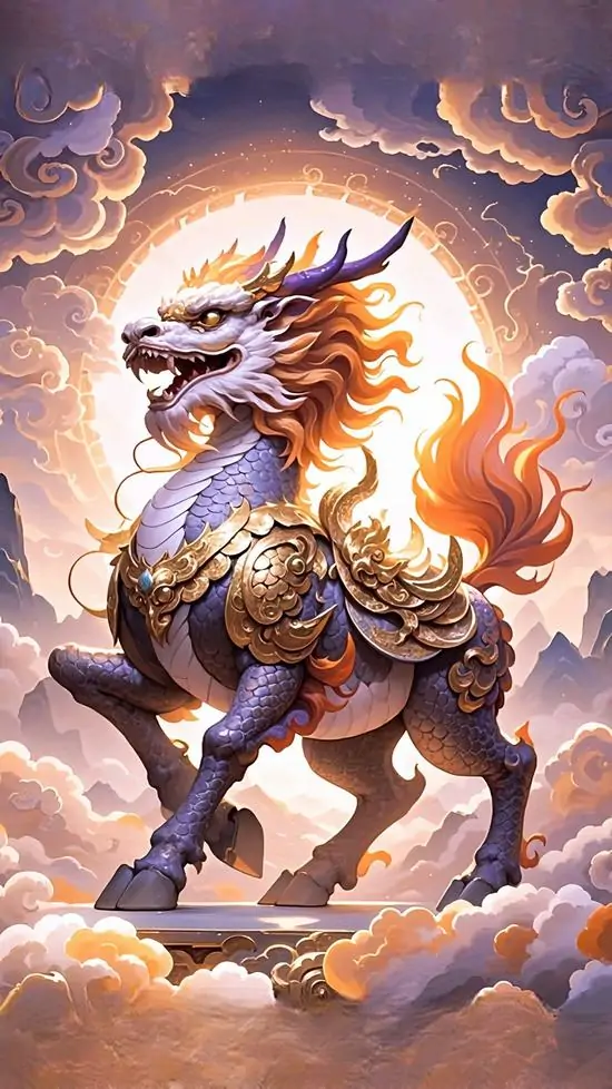 Ảnh màn hình đôi tỳ hưu trắng vàng đứng hai bên hũ kim tiền, thân đối xứng và ánh mắt hướng vào giữa, bố cục rõ ràng tạo cảm giác giữ lộc và may mắn