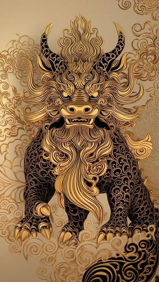 Ảnh nền đôi tỳ hưu song hành trên bệ đá tròn, đầu quay vào nhau và chân trước đặt vững, tông vàng đỏ HD hợp người tuổi thích hình ảnh tụ tài rõ nét